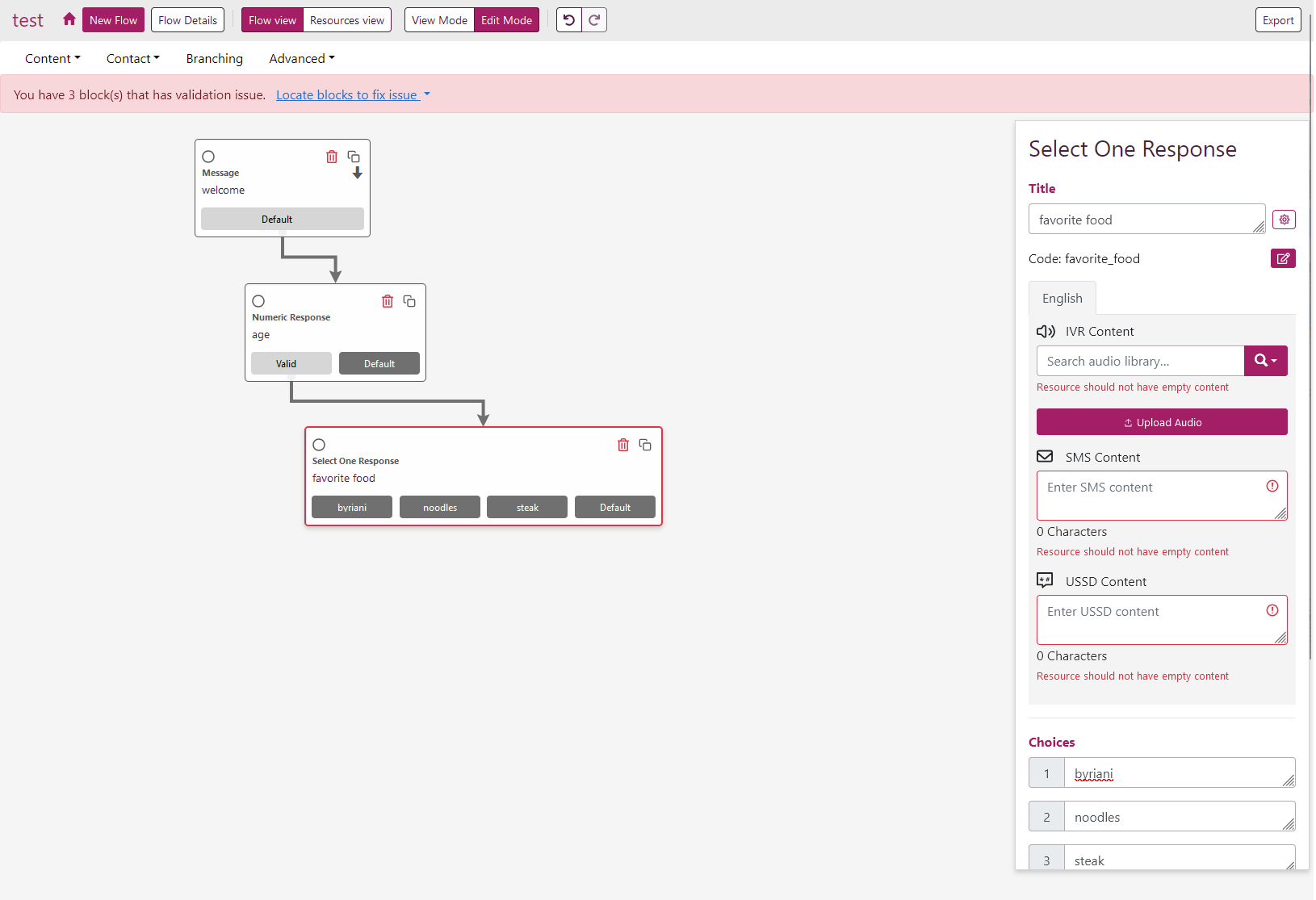 Flow	Builder interface with a flowchart and a sidebar of components